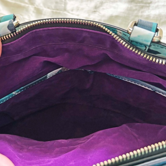 SATCHEL/SHOULDER BAG, JACK FRENCH LONDON PARK LEATHER, BLUE FLORAL, TOP ZIPPERS, - Picture 12 of 16